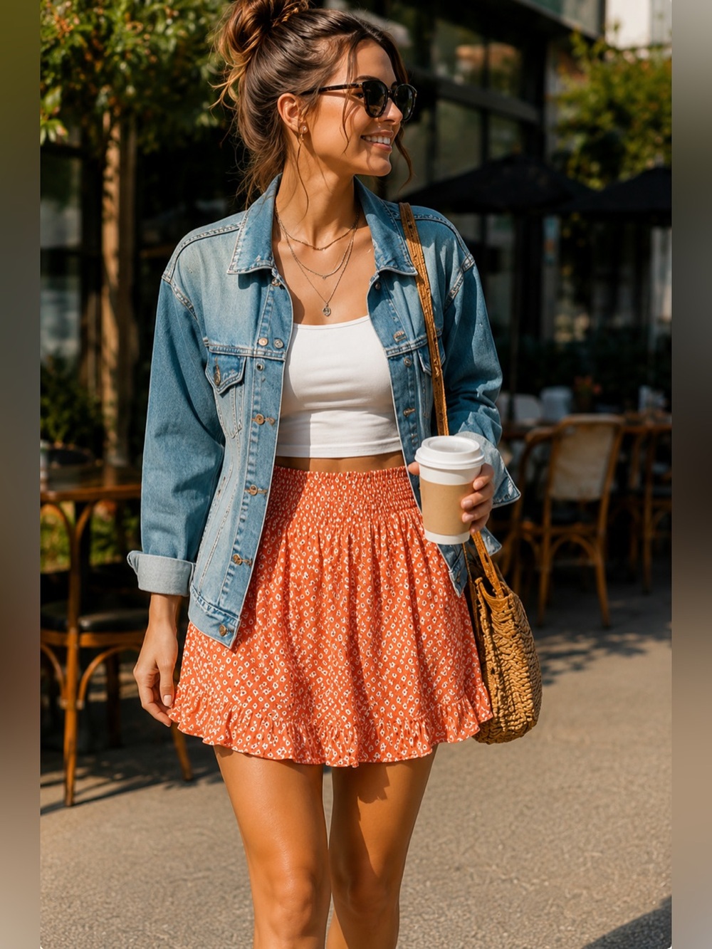 American Eagle Outfitters Orange Printed Smocked waist Mini Skirt